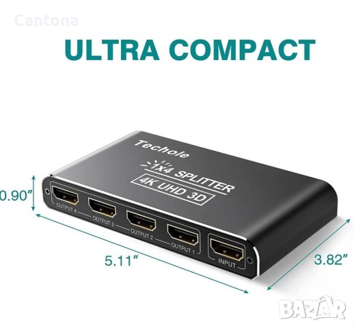 4K UHD 3D HDMI сплитер, 1 вход - 4 изхода,HDCP1.4, PS4,XBOX,PC, HS 104 BK