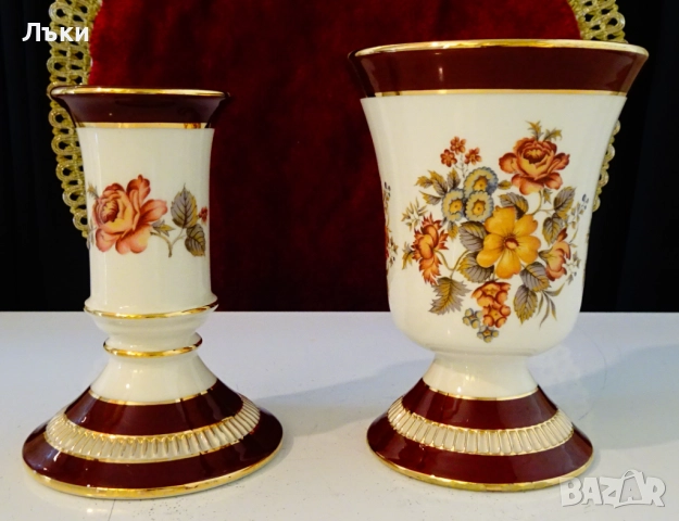 Немски порцеланов свещник PK Klaus Cutik,злато,цветя. , снимка 6 - Антикварни и старинни предмети - 51825531