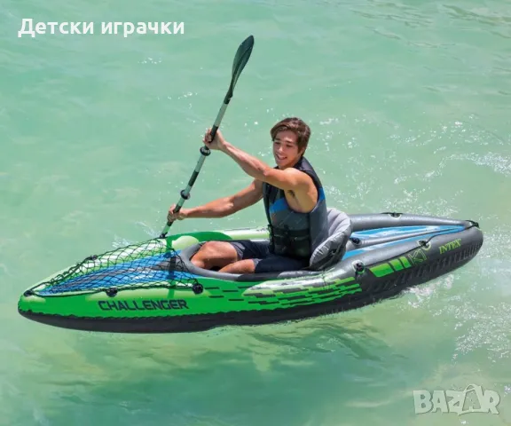 Надуваем каяк Challenger K1 Intex, единичен, 274x76 см, PVC, яркозелен, до 100кг, снимка 2 - Водни спортове - 49981862