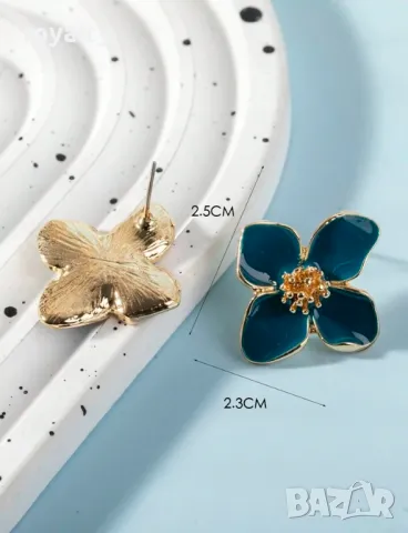 Ежедневни, небрежни обеци във формата на цвете от неръждаема стомана в цветно масло 🍋, снимка 2 - Обеци - 49236485