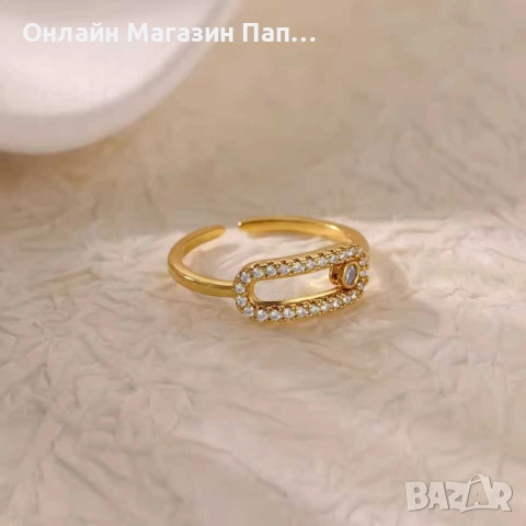 Регулируем дамски пръстен от неръждаема стомана с позлата – Модерен дизайн с циркони, снимка 2 - Пръстени - 52305358