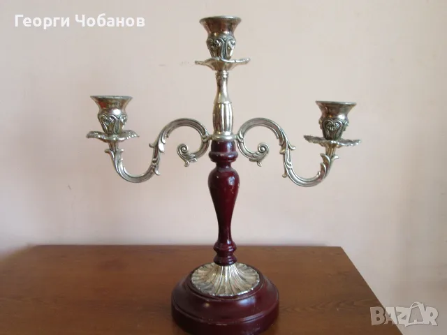 Свещник от дърво и метал., снимка 3 - Свещи и свещници (декоративни) - 55963032