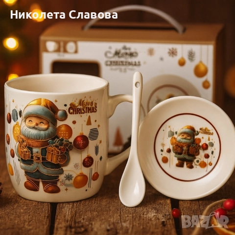 Коледна керамична чаша с капак и лъжица – уют за всяка сутри, снимка 3 - Чаши - 52573891