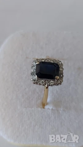 Златен пръстен със сапфир и брилянти, снимка 3 - Пръстени - 50964823