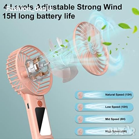 Нов преносим ръчен USB вентилатор с 4 скорости и огледало 2000 mAh батерия за охлаждане лято, снимка 4 - Други стоки за дома - 41650579