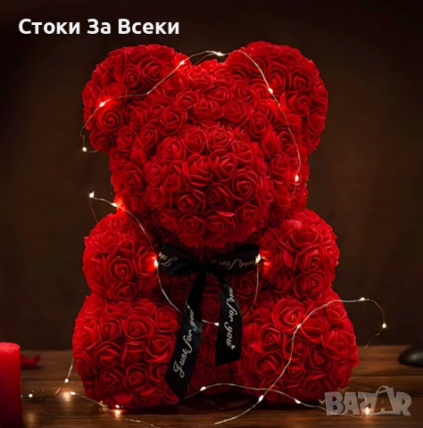 Плюшено мече с LED рози - романтичен подарък 25 см, снимка 3 - Декорация за дома - 53002813