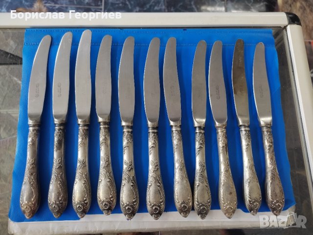 Руски ножове нерж с посребрени дръжки, снимка 1 - Прибори за хранене, готвене и сервиране - 41404683