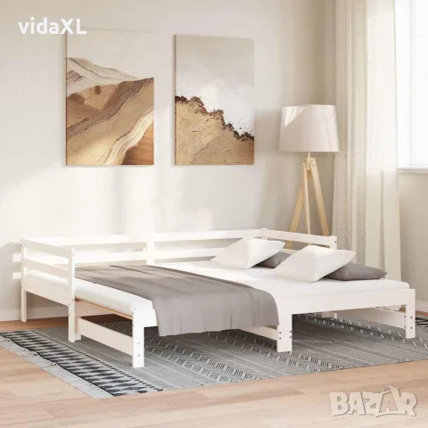 vidaXL Разтегателно дневно легло, без матрак, бяло, 90x200 см, снимка 4 - Спални и легла - 56147808