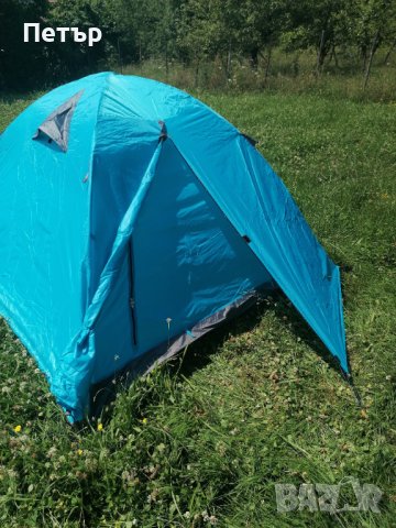 Продавам чисто нова синя много лека двуслойна палатка с алуминиеви рейки и два входа , снимка 9 - Палатки - 41573471