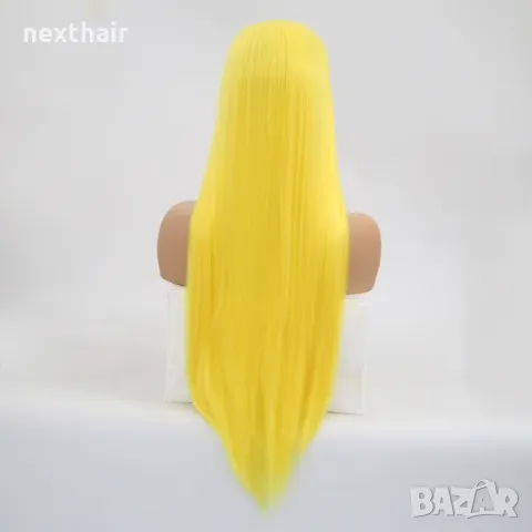 Права жълта перука с дантела лейс фронт, снимка 9 - Аксесоари за коса - 48009135