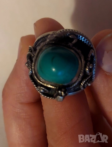 сребърен пръстен с тюркуаз , снимка 7 - Пръстени - 51756255