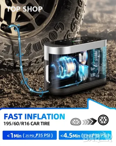 Преносим въздушен компресор за помпане на гуми 12v DC- 150PSI, снимка 8 - Аксесоари и консумативи - 48927076