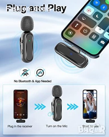 Нови 2 броя Безжичен микрофон за iPhone с калъф за зареждане Шумопотискащи, снимка 2 - Други - 41462218