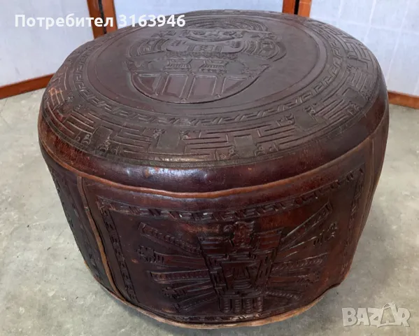 Кожен отоман ,османска (табуретка) Еквадор c. 1960 г, снимка 9 - Дивани и мека мебел - 49127913