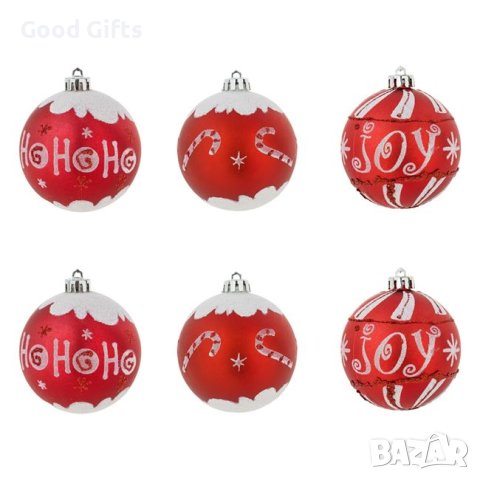 6 броя Комплект Червени коледни топки, 8см