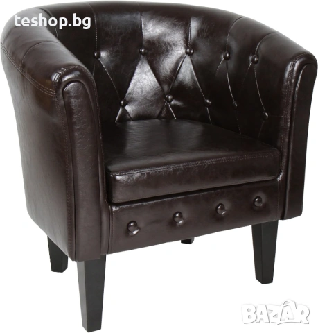 Фотьойл в стил Честърфийлд от изкуствена кожа (тъмнокафяв цвят и тапициран дизайн)