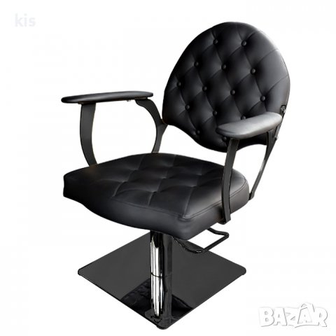 Луксозен фризьорски стол с копчета -  черен, петролнозелен или жълт, снимка 1 - Фризьорски столове - 37425619