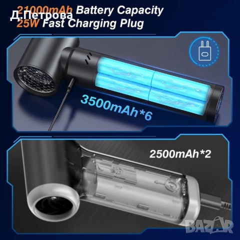 Мощна безжична въздушна духалка 4-в-1 с фенер и батерия 21000mAh XJUGEZ -черна, снимка 4 - Друга електроника - 53641900