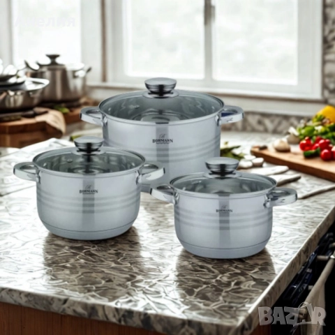 Комплект тенджери от неръждаема стомана 6 части, снимка 2 - Съдове за готвене - 52449461