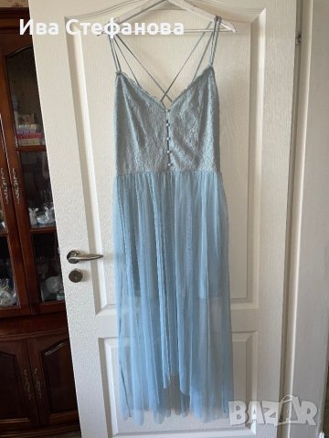 Разкошна нова с етикета парти коктейлна официална дълга рокля тюл дантела нежна синя hm лимитирана , снимка 7 - Рокли - 41328945