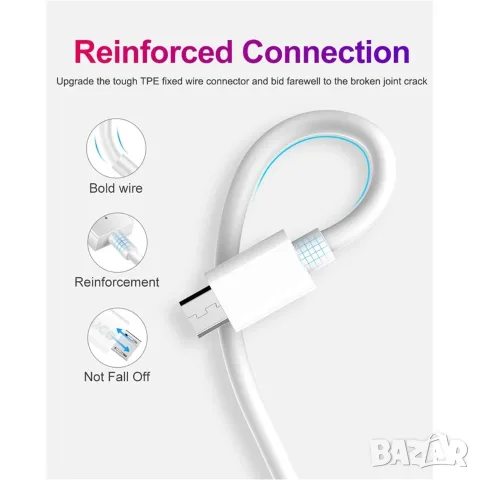 Micro USB кабел 1TECH JYS-003M, 5A, 1 м, USB-A, за зареждане и данни, бял, снимка 9 - USB кабели - 56314340