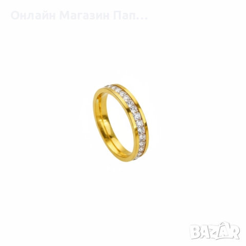 Луксозен пръстен халка от неръждаема стомана с циркони – 4мм, унисекс, снимка 2 - Пръстени - 52302880