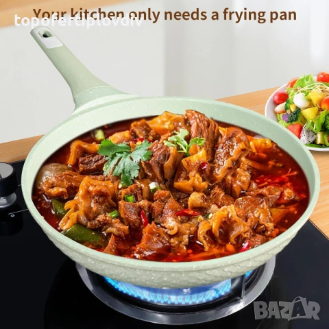 Тиган DYGG 20 см с незалепващо покритие и стъклен капак, снимка 3 - Съдове за готвене - 53654528