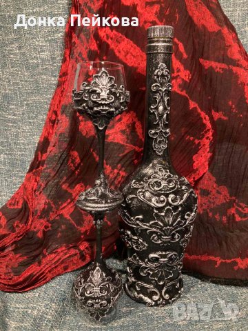 Ръчно изработен сервиз за аперитив от 3 части в сребро, снимка 2 - Декорация за дома - 41700377