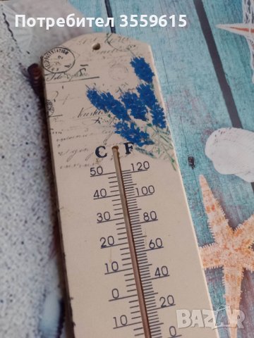 дървен ретро термометър от Португалия Със сини цветя, снимка 2 - Други стоки за дома - 40938645