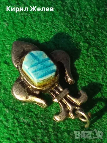 КРАЛСКА ФРЕНСКА ПОСРЕБРЕНА ЛИЛИЯ със СИН НАТУРАЛЕН ДЯЛАН КАМЪК АРИСТОКРАТИЧНО БИЖУ ПЕНДАНТ 14188, снимка 8 - Колиета, медальони, синджири - 30580791