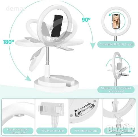 TARION Селфи светлина със стойка, държач за телефон и студена обувка, 56-169 см, снимка 7 - Селфи стикове, аксесоари - 49515528