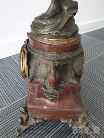 Франция 1800-те/64см-10кг стар френски каминен часовник/метална ЦАМ фигура-бронз-мрамор, снимка 12 - Антикварни и старинни предмети - 51532246