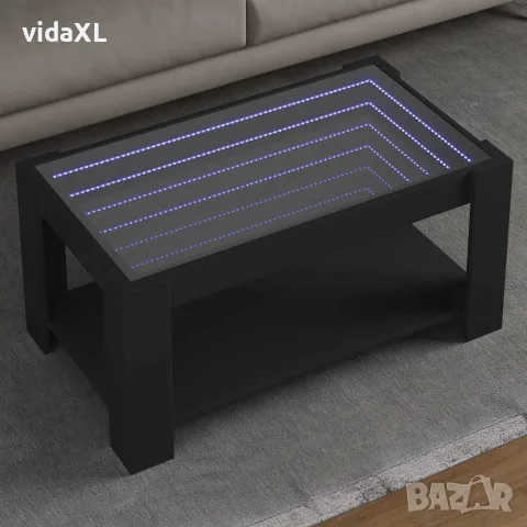 vidaXL Маса за кафе с LED, черна, 93x53x45 см, инженерно дърво, снимка 2 - Маси - 56148146