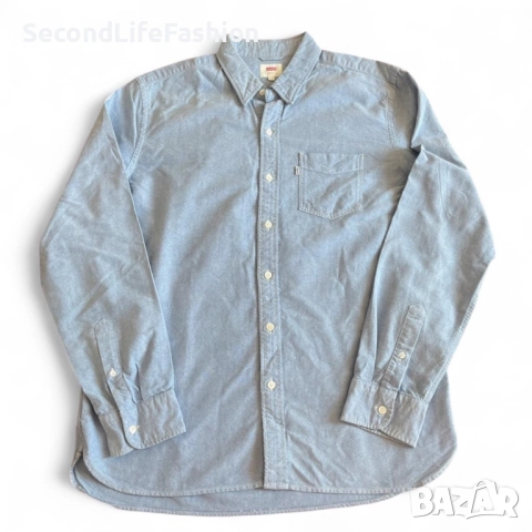 Мъжка синя памучна риза с дълъг ръкав Levi's с деним размер L.