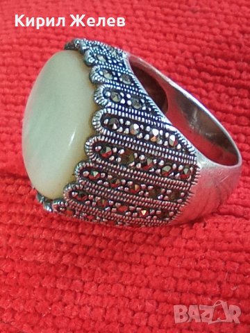 СКЪПОЦЕНЕН СРЕБЪРЕН БУТИКОВ ПРЪСТЕН СРЕБРО 925 с ОГРОМЕН ШЛИФОВАН МЛЕЧЕН БЯЛ ОПАЛ и МАРКАЗИТИ 32389, снимка 2 - Пръстени - 38342983