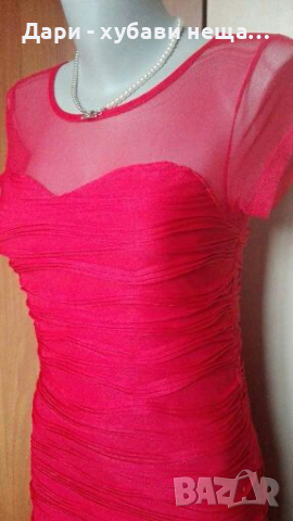 Червена еластична рокля с релеф🍀❤S,M❤🍀арт.077, снимка 4 - Рокли - 36331076