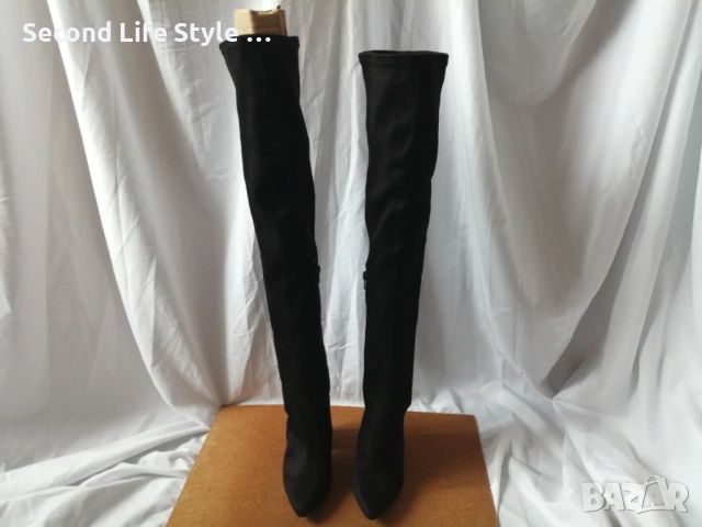 №36 Елегантни дамски ботуши над коляното; с ток; имитация на велур, снимка 4 - Дамски ботуши - 53110293