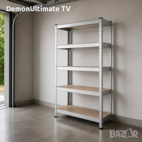 Метален гаражен стелаж 750 кг, 5 регулируеми рафта, 180х90х40 см - Здрав, стабилен и безвинтов монта