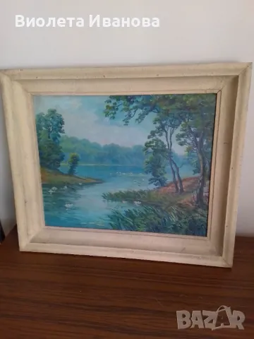 Река Ропотамо, маслени бои, размери на картината 48/48 см, а с рамката 62/52 см., снимка 2 - Картини - 49283736