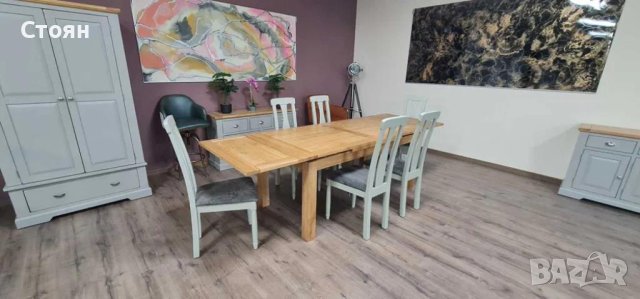 ПРОМОЦИЯ!!!Нова дървена разтегателна трапезна маса от дъб с шест стола, снимка 9 - Маси - 44149196