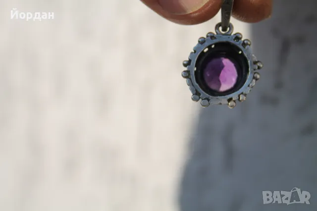 Сребърна висулка с аметист, снимка 11 - Колиета, медальони, синджири - 49183500