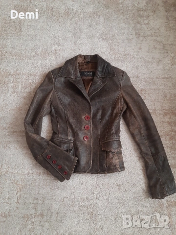 Дамско кафяво кожено яке. Винтидж 
