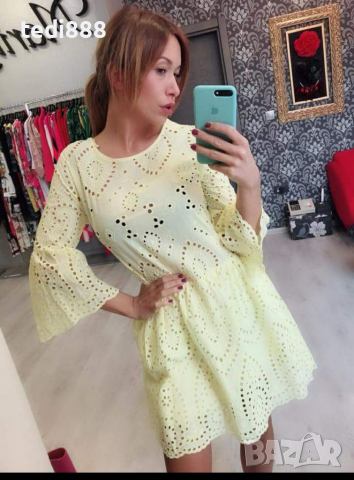 Нова жълта рокля рязана бродерия, снимка 1