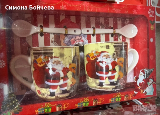 Подаръчен комплект за двама, 2 броя коледни чаши с 2 лъжички., снимка 2 - Чаши - 52804354