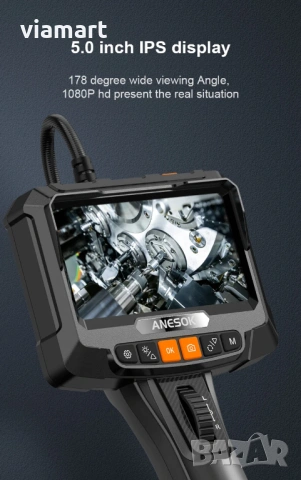 Ендоскопска камера INSKAMS 10, 5" IPS дисплей, 360° управление и 1080P, снимка 3 - Камери - 53802042