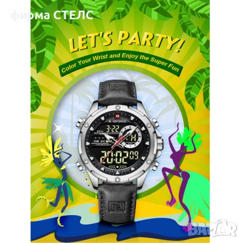 Мъжки часовник Naviforce, Кожена каишка, Хронограф, Черен, снимка 6 - Мъжки - 41686490
