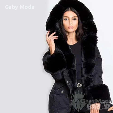 Дамско зимно яке парка черно с черен пух, снимка 3 - Якета - 51065684