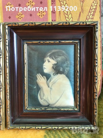 2бр френски винтидж картини молещо се момиче и момче щампа върху плат, снимка 15 - Картини - 32721197