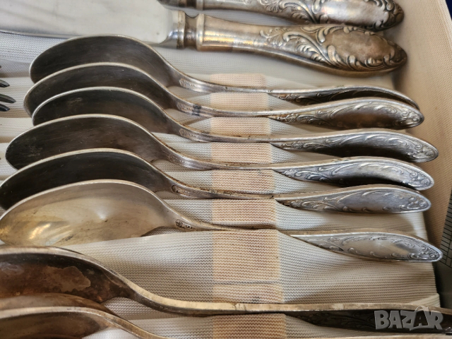 прибори за хранене, к-т от 30 прибора от посребрен мелхиор + черпак, красиви, солидни , от СССР, снимка 4 - Прибори за хранене, готвене и сервиране - 47647610