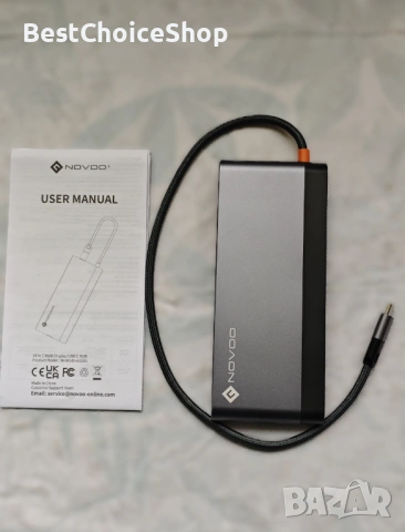 NOVOO USB C докинг станция за 4 монитора – 14-в-1 хъб с 4K DisplayPort и HDMI, снимка 2 - Кабели и адаптери - 53749075